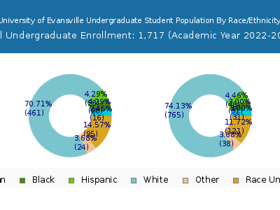 University of Evansville 2023 Undergraduate Enrollment by Gender and Race chart