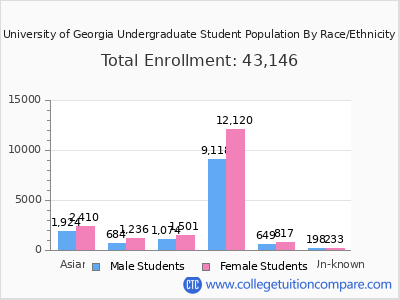 University of Georgia 2025 Undergraduate Enrollment by Gender and Race chart