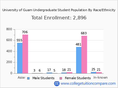 University of Guam 2025 Undergraduate Enrollment by Gender and Race chart