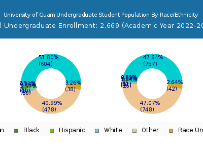 University of Guam 2023 Undergraduate Enrollment by Gender and Race chart
