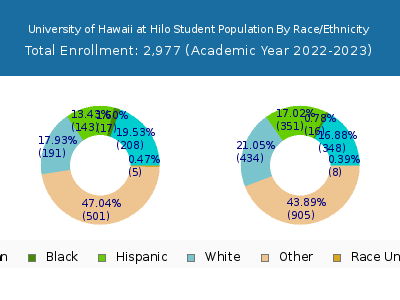 University of Hawaii at Hilo 2023 Student Population by Gender and Race chart