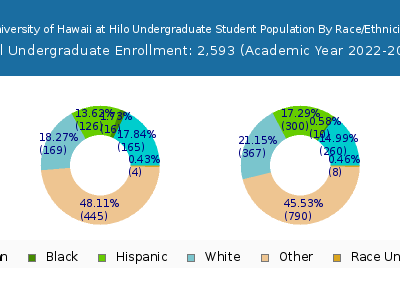 University of Hawaii at Hilo 2023 Undergraduate Enrollment by Gender and Race chart