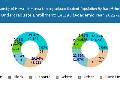 University of Hawaii at Manoa 2023 Undergraduate Enrollment by Gender and Race chart