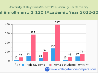 University of Holy Cross 2023 Student Population by Gender and Race chart