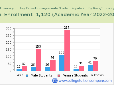 University of Holy Cross 2023 Undergraduate Enrollment by Gender and Race chart