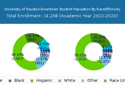 University of Houston-Downtown 2023 Student Population by Gender and Race chart