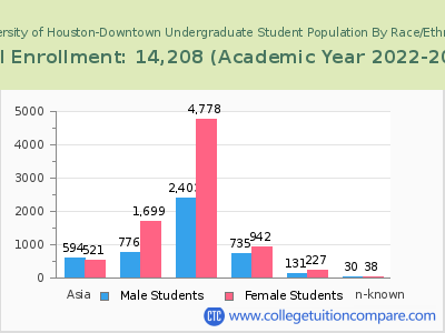 University of Houston-Downtown 2023 Undergraduate Enrollment by Gender and Race chart