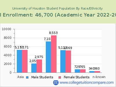 University of Houston 2023 Student Population by Gender and Race chart
