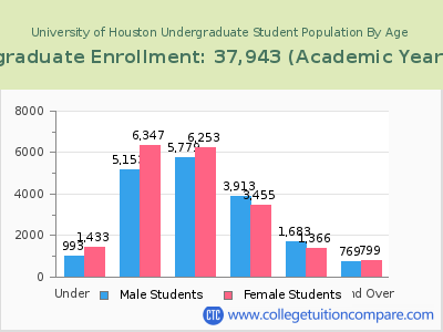 University of Houston 2023 Undergraduate Enrollment by Age chart