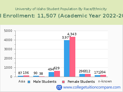 University of Idaho 2023 Student Population by Gender and Race chart
