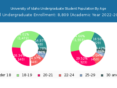University of Idaho 2023 Undergraduate Enrollment Age Diversity Pie chart