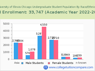 University of Illinois Chicago 2023 Undergraduate Enrollment by Gender and Race chart