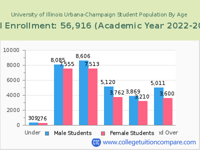 University of Illinois Urbana-Champaign 2023 Student Population by Age chart