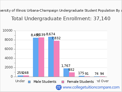 University of Illinois Urbana-Champaign 2025 Undergraduate Enrollment by Age chart