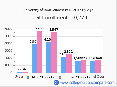 University of Iowa 2025 Student Population by Age chart