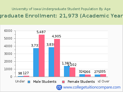 University of Iowa 2023 Undergraduate Enrollment by Age chart