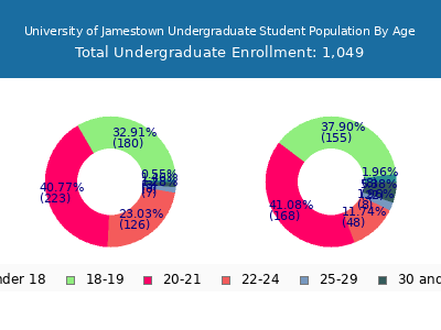 University of Jamestown 2024 Undergraduate Enrollment Age Diversity Pie chart
