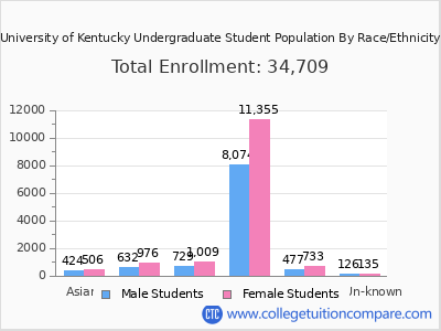 University of Kentucky 2025 Undergraduate Enrollment by Gender and Race chart