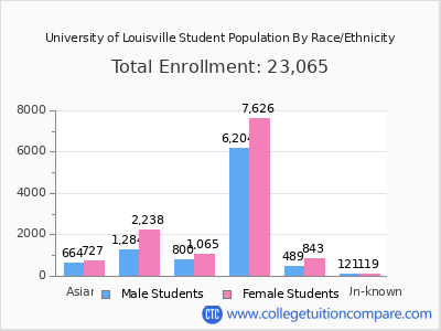 University of Louisville 2025 Student Population by Gender and Race chart