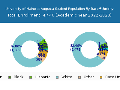 University of Maine at Augusta 2023 Student Population by Gender and Race chart