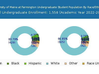 University of Maine at Farmington 2023 Undergraduate Enrollment by Gender and Race chart