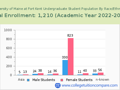 University of Maine at Fort Kent 2023 Undergraduate Enrollment by Gender and Race chart