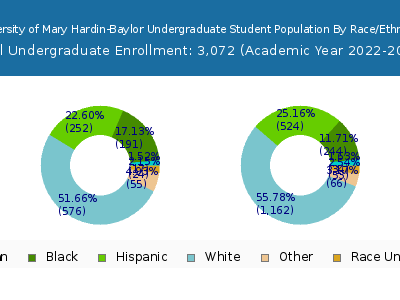 University of Mary Hardin-Baylor 2023 Undergraduate Enrollment by Gender and Race chart