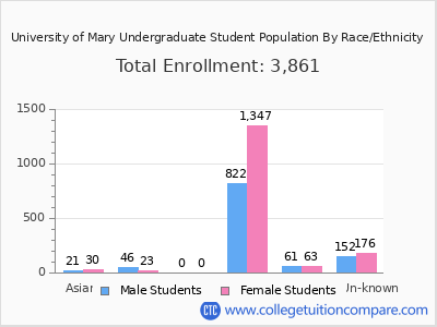 University of Mary 2025 Undergraduate Enrollment by Gender and Race chart
