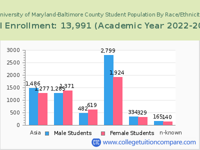 University of Maryland-Baltimore County 2023 Student Population by Gender and Race chart