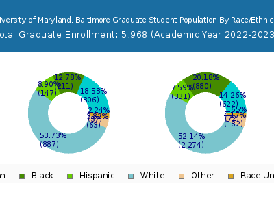 University of Maryland, Baltimore 2023 Graduate Enrollment by Gender and Race chart