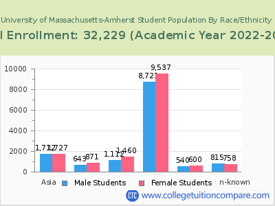 University of Massachusetts-Amherst 2023 Student Population by Gender and Race chart