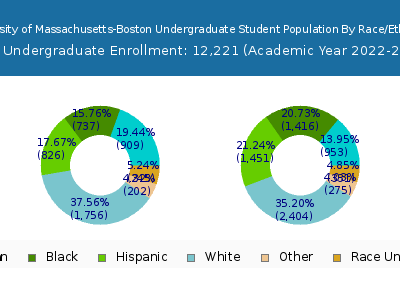 University of Massachusetts-Boston 2023 Undergraduate Enrollment by Gender and Race chart