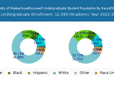 University of Massachusetts-Lowell 2023 Undergraduate Enrollment by Gender and Race chart