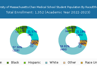 University of Massachusetts Chan Medical School 2023 Student Population by Gender and Race chart