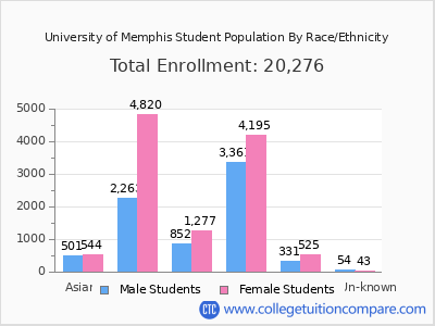 University of Memphis 2025 Student Population by Gender and Race chart