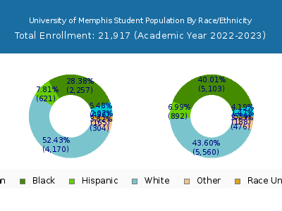 University of Memphis 2023 Student Population by Gender and Race chart