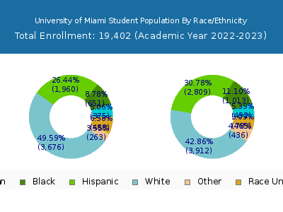University of Miami 2023 Student Population by Gender and Race chart
