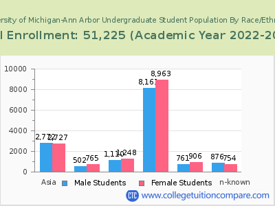 University of Michigan-Ann Arbor 2023 Undergraduate Enrollment by Gender and Race chart