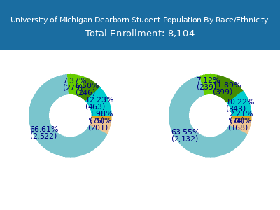 University of Michigan-Dearborn 2025 Student Population by Gender and Race chart