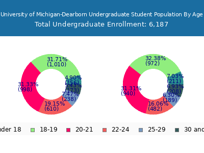 University of Michigan-Dearborn 2025 Undergraduate Enrollment Age Diversity Pie chart