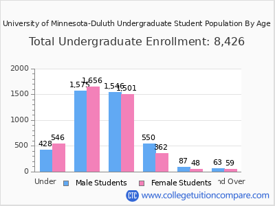 University of Minnesota-Duluth 2025 Undergraduate Enrollment by Age chart