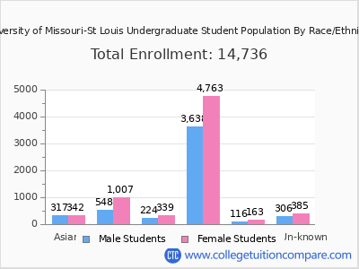 University of Missouri-St Louis 2025 Undergraduate Enrollment by Gender and Race chart