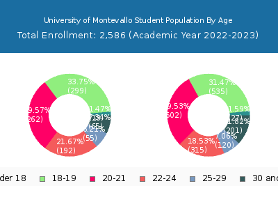 University of Montevallo 2023 Student Population Age Diversity Pie chart