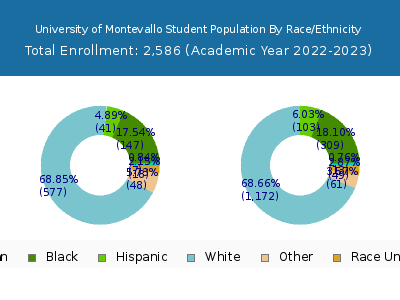University of Montevallo 2023 Student Population by Gender and Race chart