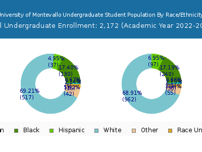 University of Montevallo 2023 Undergraduate Enrollment by Gender and Race chart