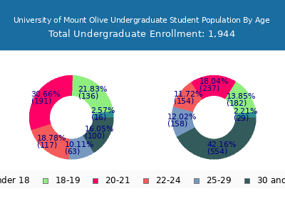 University of Mount Olive 2024 Undergraduate Enrollment Age Diversity Pie chart