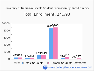 University of Nebraska-Lincoln 2025 Student Population by Gender and Race chart