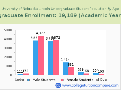 University of Nebraska-Lincoln 2023 Undergraduate Enrollment by Age chart