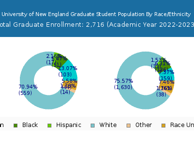 University of New England 2023 Graduate Enrollment by Gender and Race chart