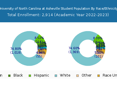 University of North Carolina at Asheville 2023 Student Population by Gender and Race chart
